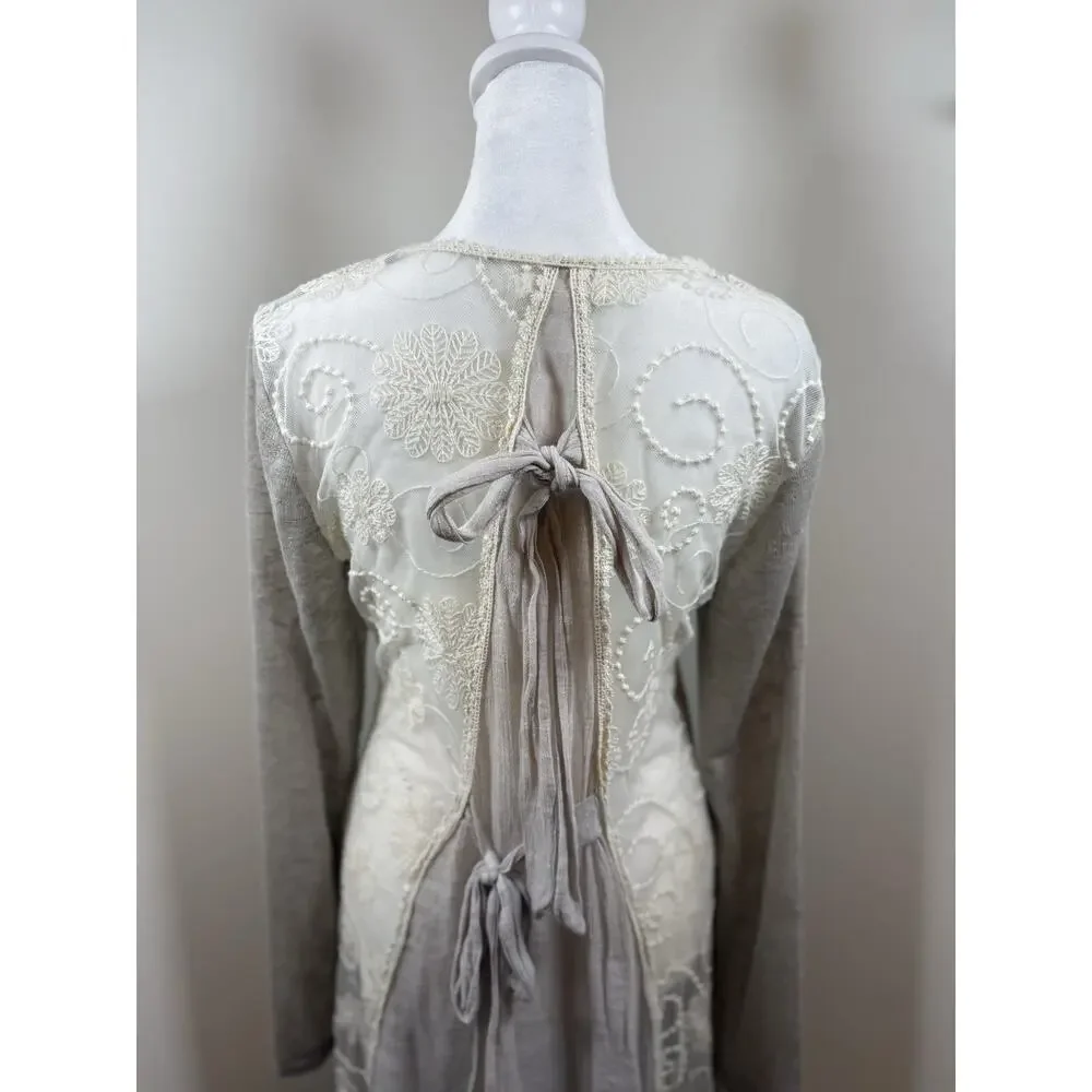 A’reve Mixed Media Long Line Cardigan Size Large Boho Lagenlook Cottagecore